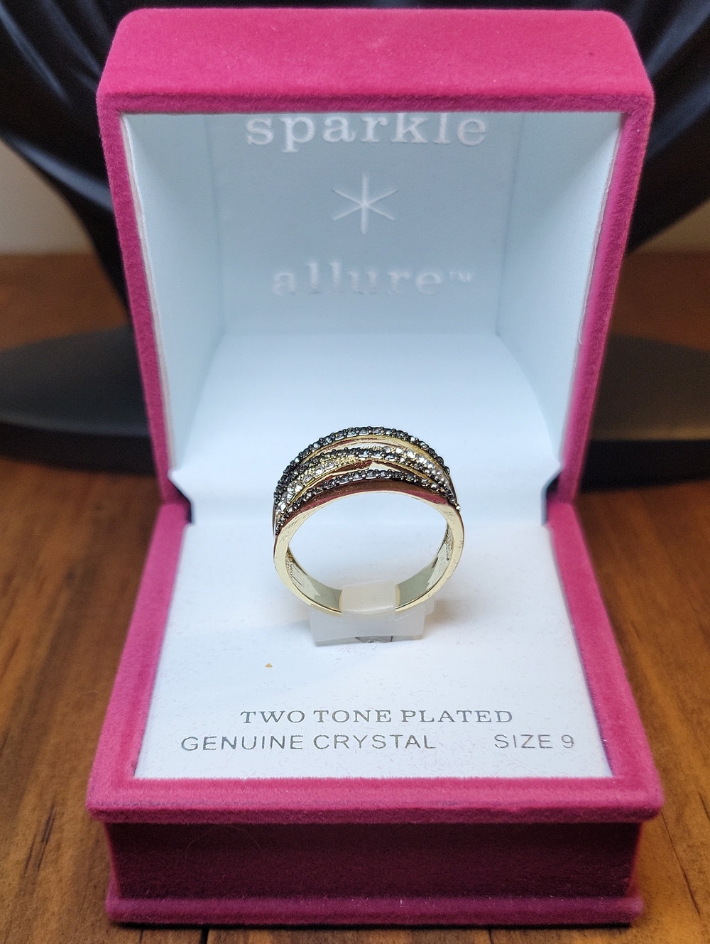 Sparkle Allure Two-Tone Crystal Band Ring - Gold with Black and Clear Accents